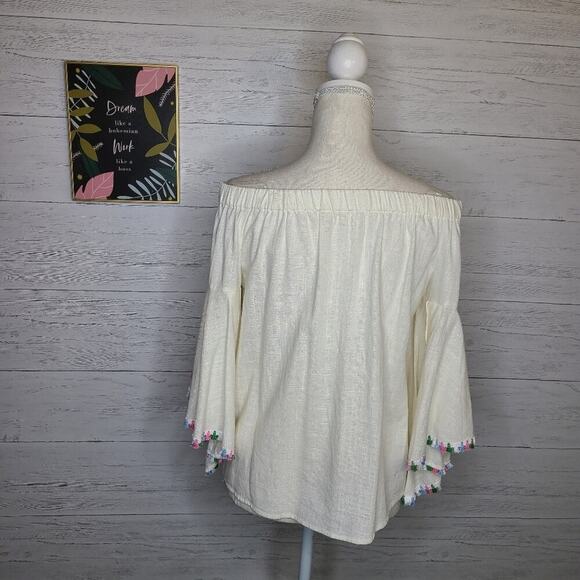 Altar'd State Size Small NWT Ivory Off Shoulder Tassel Sleeve Top - Picture 10 of 12